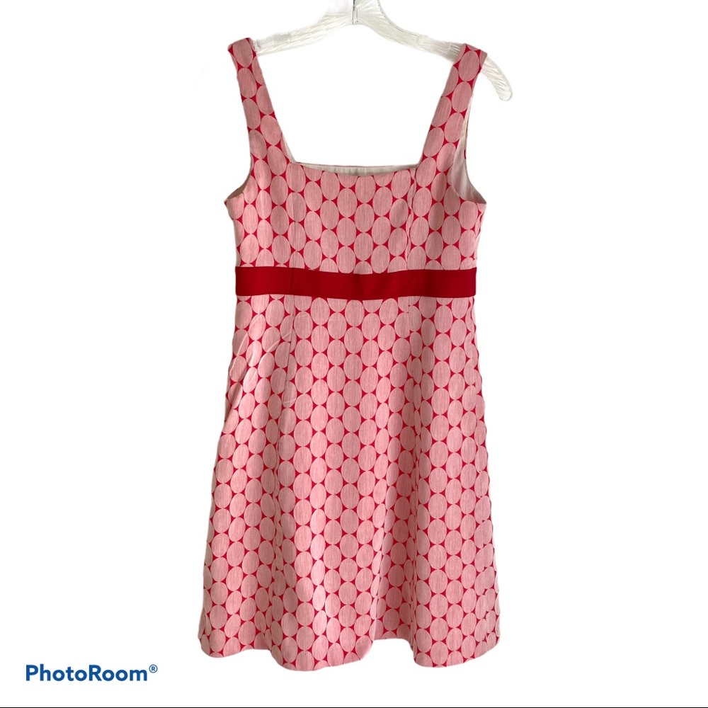 Anni Kurn Red White Print Sleeveless Square Neck Dress Size 2
